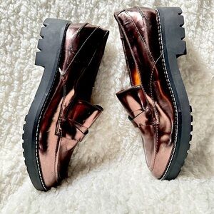 SARTO Loafers Bronze Slip On Leather Shoe White Sticking Rubber Sole Office 6.5